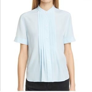 Rag & Bone Sarah Pleated Silk Blouse Ice Blue Size XL New light blue blouse